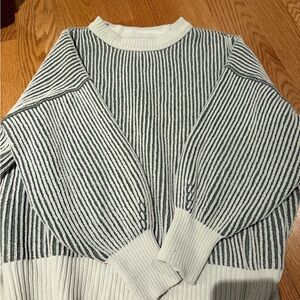 Aerie Striped Crew Neck Sweater - Black and White